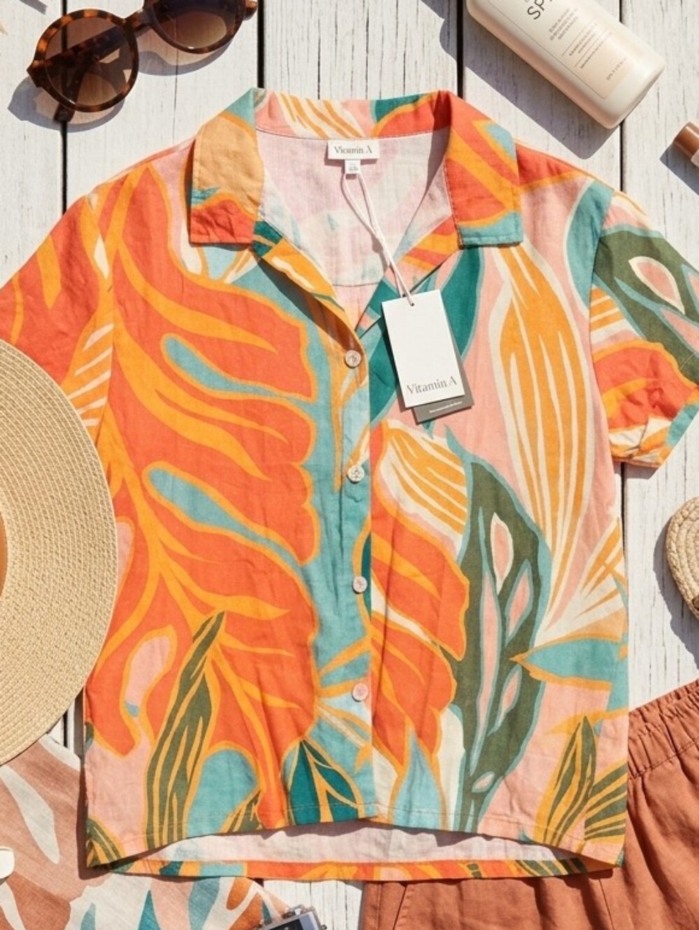 Vitamin A Pink & Orange Tropical Button-Up